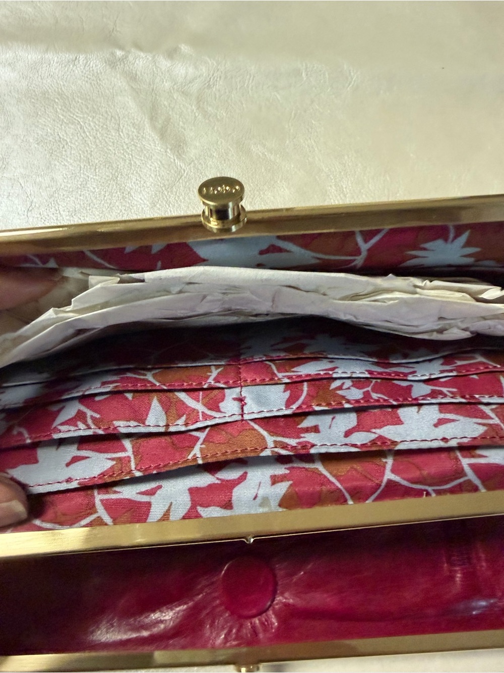 HOBO Embossed Floral Clasp Wallet - Burgundy - Picture 7 of 11